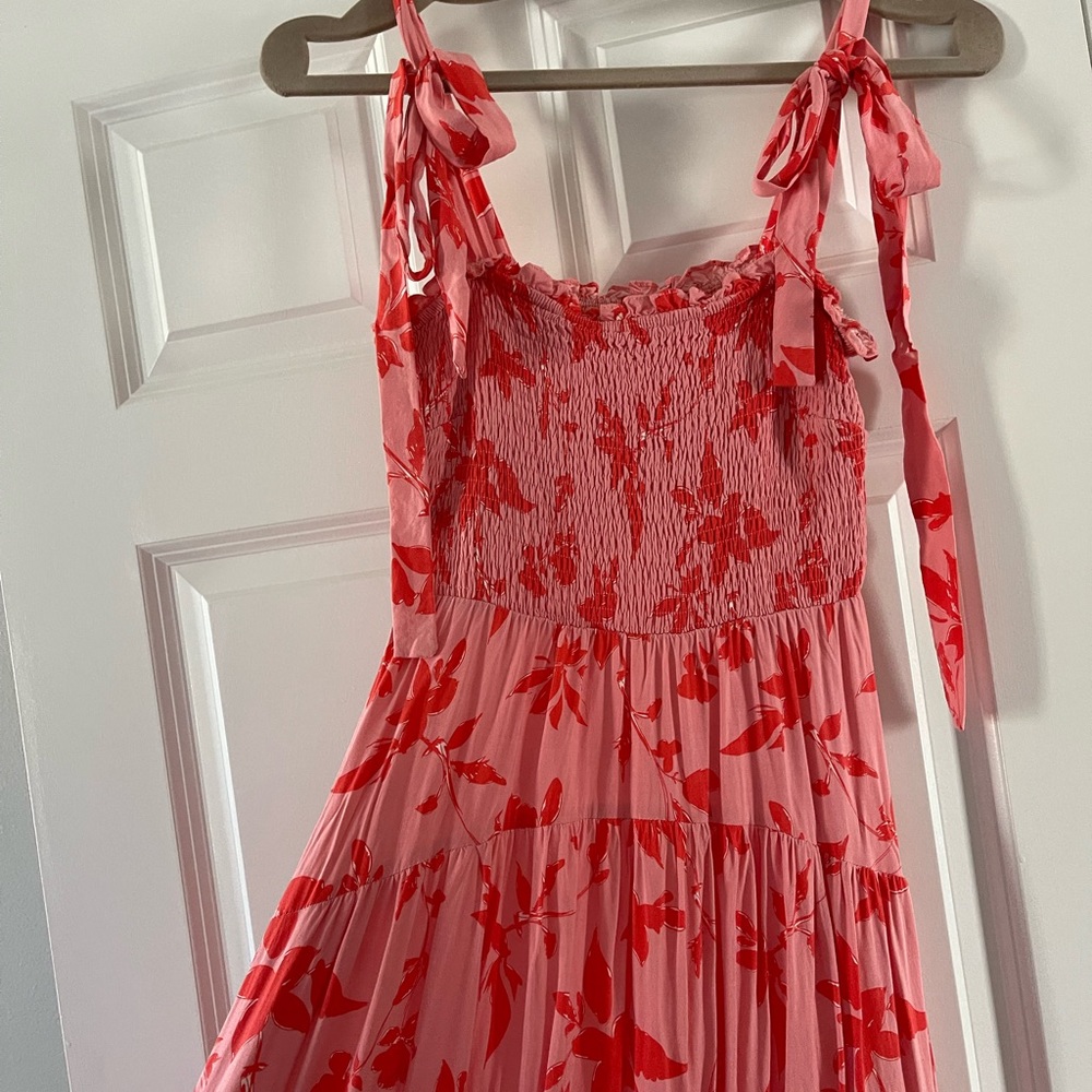 Pink and Red Floral Hi low Maxi dress
